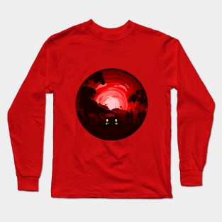 Red Jurassic Rex with Jeep Long Sleeve T-Shirt